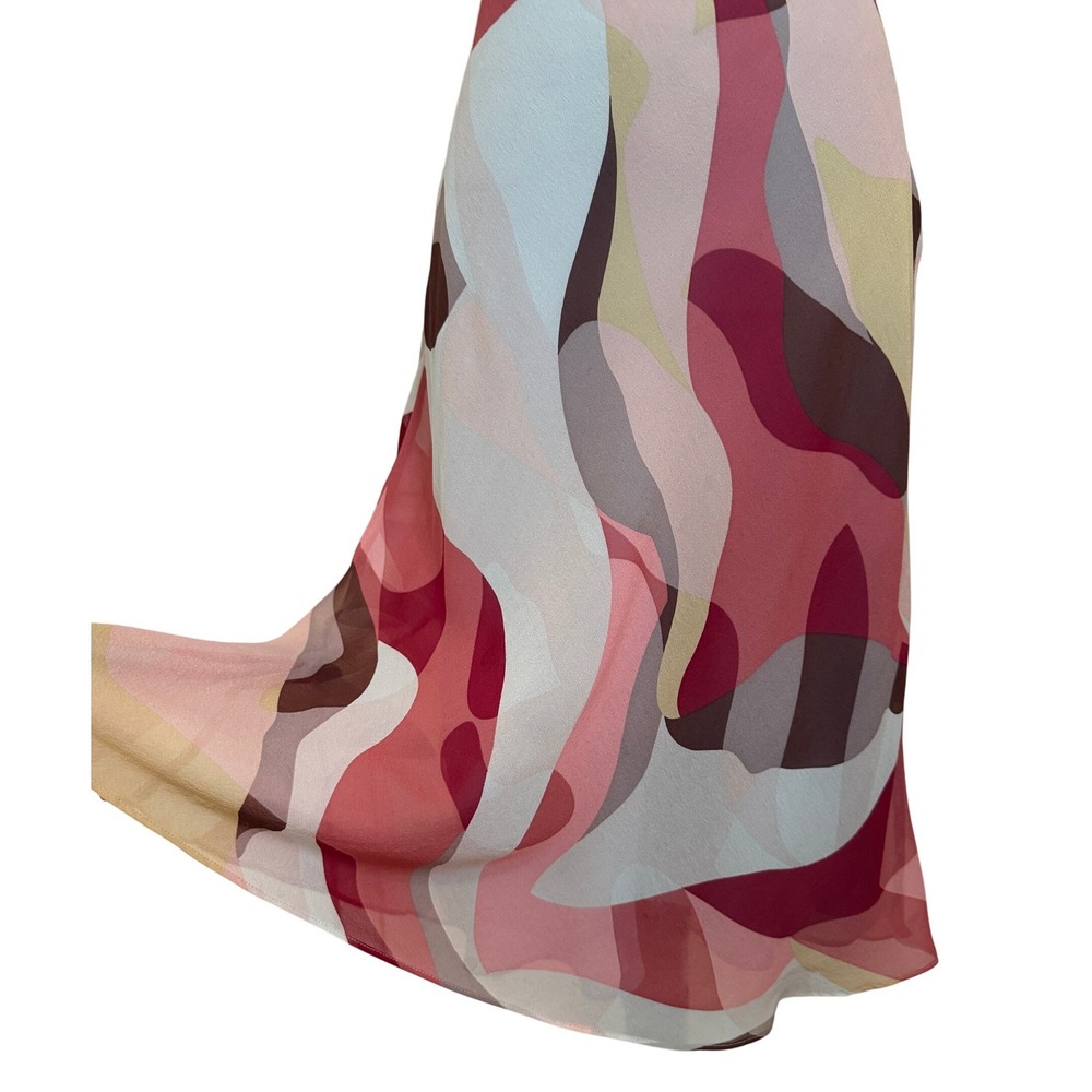 BCBGMaxAzria 100% Silk Halter Abstract Swirl Midi Dress Size 10 Y2K Backless - Picture 10 of 14